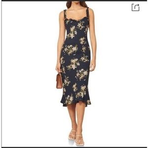 NWT REFORMATION Lui Midi Floral Sleeveless Dress In Navy Blue Yolanda